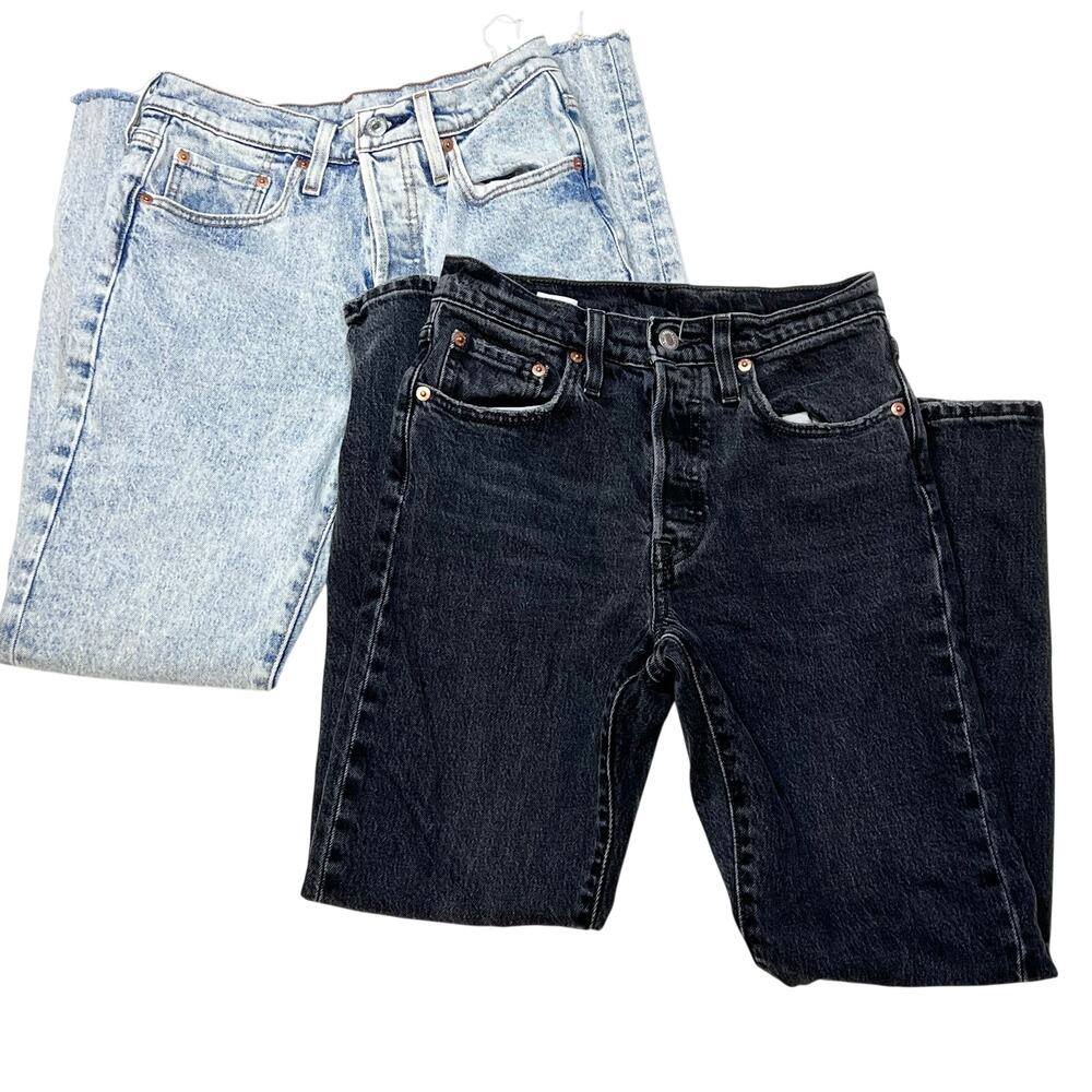 Levi's Strauss 501 Jeans Lot 2 Black Light Blue Wash Straight Mid Rise 25x28